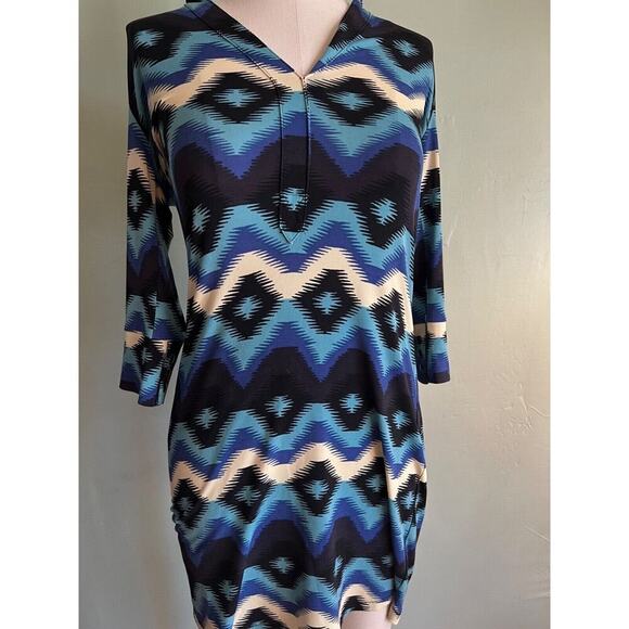 Rachel Roy 3/4 Blue Black and White Geometric Sleeve Dress Size XS - Picture 1 of 4